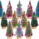 Yookat 12Pcs Mini Christmas Trees Small Sisal Trees Mini Pine Trees with Wood Base Mini Bottle Brush Trees Artificial Mini Christmas Trees Assorted Color for Christmas Winter Decoration (Multicolor) (Dark Gold, Gold, Pink, Blue, Green, Silver)