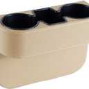 IOKONE Coin Side Pocket Console Side Pocket Leather Cover Car Cup Holder Auto Front Seat Organizer Cell Mobile Phone Holder (Beige)