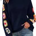 Zaful Womens Classic Boho Floral Crochet Long Sleeve Sweaters Casual Pullover Knitwear for Fall Winter 36