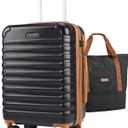 LIGHT FLIGHT Luggage Sets, Carry On Luggage 22x14x9 Airline Approved, Carry On Travel Bag Suitcases with Wheels, Expandable Hardside Lightweight Rolling with TSA Lock 2-Piece Set (DB/20),Black/Brown