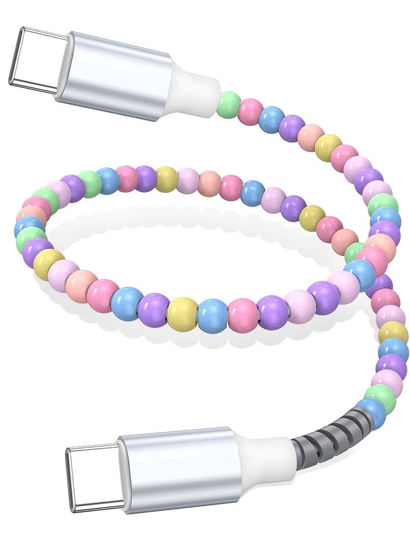 USB C to USB C Cable 1FT,60W Fast Charging Beaded Charger Cord 30CM for iPhone 17 16 15 Pro Max/iPad Air 11 10th for Samsung S26 S25 S24 Ultra S23 A16 A17/Android Phone Charger Cord Cute Girls Women