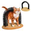 Cat Arch Grooming Brush, Self Groomer wtih Solid Wood Scratching Pad Rubbing Post & Toy with Mini Mouse Pet Scratchers Fur Massager Cat Face Head Self Grooming Brush for Kittens Small Cats (Black)