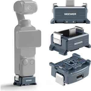 NEEWER Charging Adapter Base Compatible with DJI Osmo Pocket 3 Gimbal, Type C Charging with 1/4" Thread Arca Type Dovetail, Magnetic Folding Fingers for Tripod & Action Camera Mount Accessories, AC018