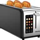 Mecity 4 Slice Toaster with Touchscreen Long Slot, Stainless Steel Smart Bread Toaster for Bagel Muffin Waffle Gluten Free Breads, Timer, Defrost, Reheat, 120V 1400W