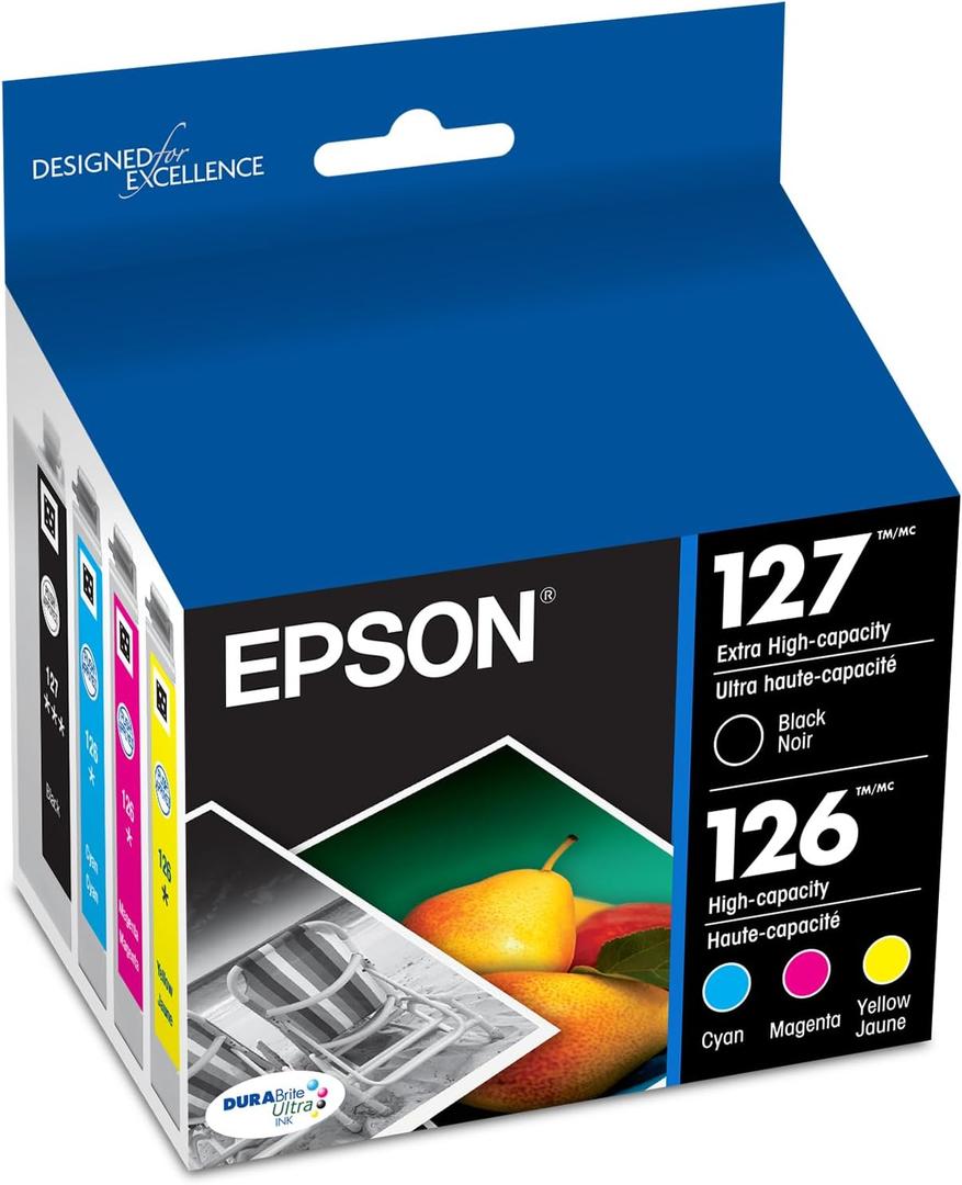 EPSON 127 DURABrite Ultra Ink Black & Color Combo Pack For NX-530, NX-625, WF-3520, WF-3530, WF-3540, WF-545, WF-60, WF-630, WF-633, WF-635, WF-645, WF-7010, WF-7510, WF-7520, WF-840, WF-845