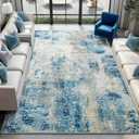 Merelax 8x10 Washable Blue Area Rug for Living Room, Non-Slip Backing Modern Abstract Large Rugs, Stain Resistant Low Pile Carpet for Bedroom, Dining Room, Home Office Decor