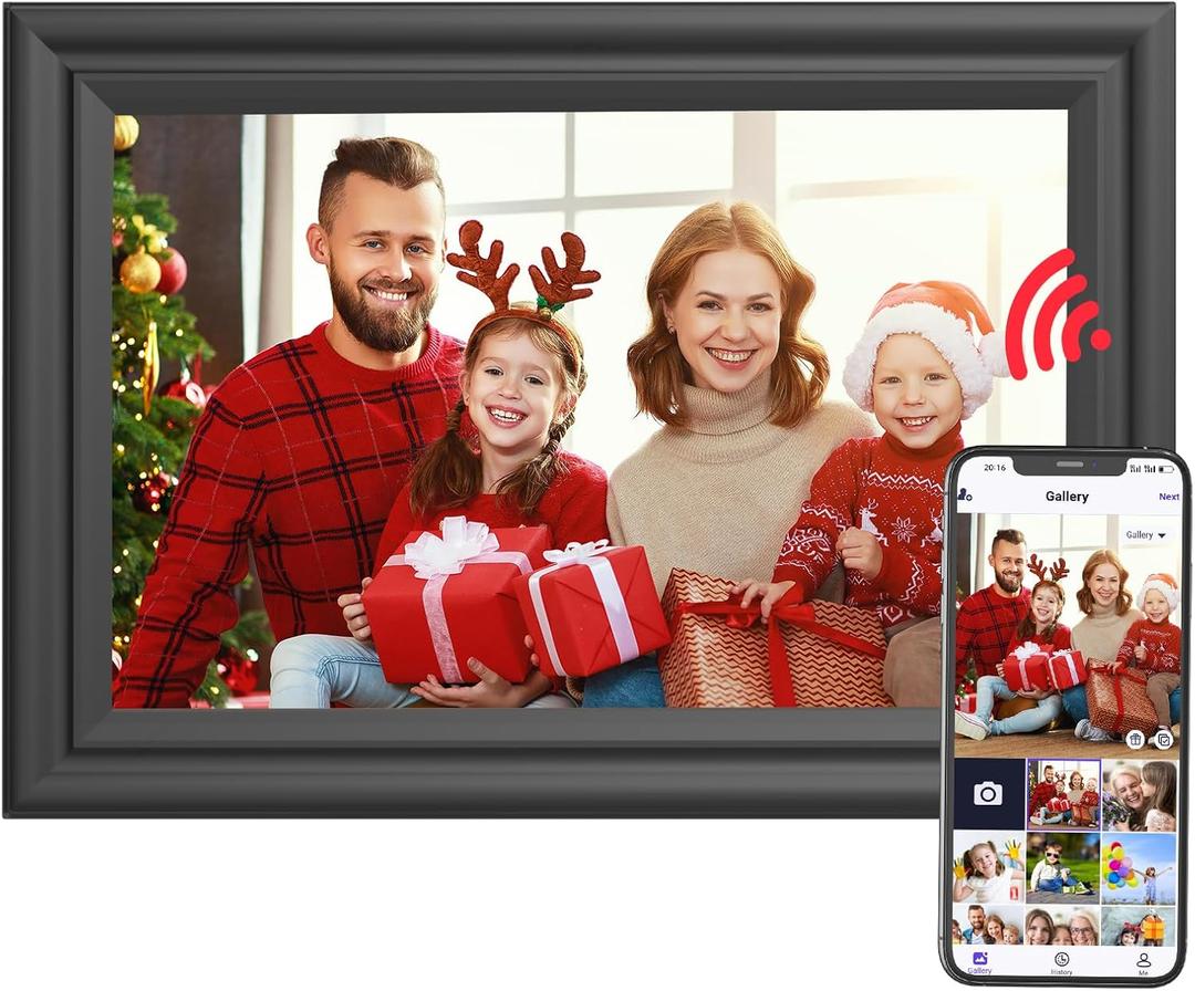 SAMMIX Digital Picture Frame 10.1 Inch Photo Frame Electronic, IPS HD Touch Screen 16GB Smart Frame, Slideshow, Auto-Rotate, Easy Setup to Send Pictures and Video with Uhale App (Ebony Black AW102)
