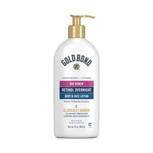 Gold Bond Age Renew Retinol Overnight Body & Face Lotion, 13 Oz, Anti-Aging Moisturizer for Visibly Plumper, Smoother Skin, 24-HR Hydration, Non-Irritating, Non-Greasy, Dermatologist-Tested, Unscented