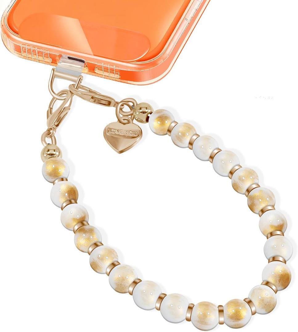 Phone Wrist Strap Detachable Phone Charm Metal Phone Lanyard Wristlet Keychain for Women With Clear Tether Tabs (White)