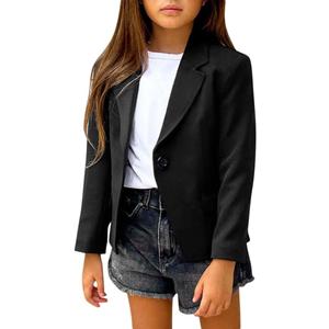 rrhss Girls Solid Color Lapel Suit Coat Button Down Long Seelve Blazer Jacket (9-10 Years, Black)