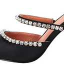 VETASTE Women's Pointed Toe Strappy Heels Crystal Satin Heeled Mules Wedding Party Shoes,Black, 6.5