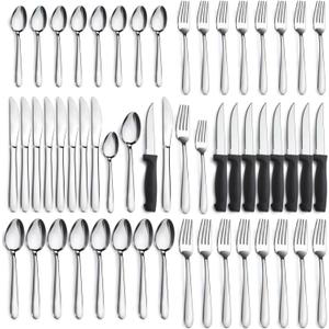 Pleafind 48-Pieces Silverware Set for 8, Flatware Set with Steak Knives, Stainless Steel Cutlery Set, Include Forks Spoons and Knives Set, Dishwasher Safe Utensil Sets for Home Restaurant