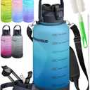 1 Gallon Water Bottle with 128 oz Capacity - Motivational Time Markers for Daily Hydration Goals - Leakproof BPA Free Tritan with Removable Straw (Blue & Black)
