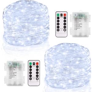 2 Pack 20FT 60 LED Fairy Lights Battery Operated, Twinkle Lights with Remote Timer, Silver Wire String Lights Mini Starry Lights for Bedroom Christmas Tree Party Wedding Indoor Outdoor(Cool White)