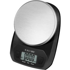 CAMRY Food Scale Portable Kitchen Scales Digital Weight Grams and Ounces Stainless Steel Panel for Baking Cooking Weight Loss, Accurate Bread Coffee Scale, 1g Increment Tare Function Small Size, Black