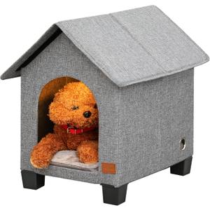 Indoor Small Dog House with Warm Plush Mat and Elevated Feet,Soft Puppy House Dog Bed for Small Dog and Cat,Max Pets Size 15.7 X 11.4 Inches, Grey