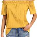 MakeMeChic Women's Summer Off Shoulder Tops Ruffle Short Sleeve Dressy Casual Blouse Top (Yellow, XL)