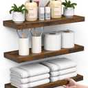 BAYKA Floating Shelves Bathroom for Wall – Shelf Over Toilet Farmhouse Rustic Wood for Bedroom, Kitchen, or Living Room Decor Organization, Christmas Decor Shelves – Rustic Brown, Set of 3