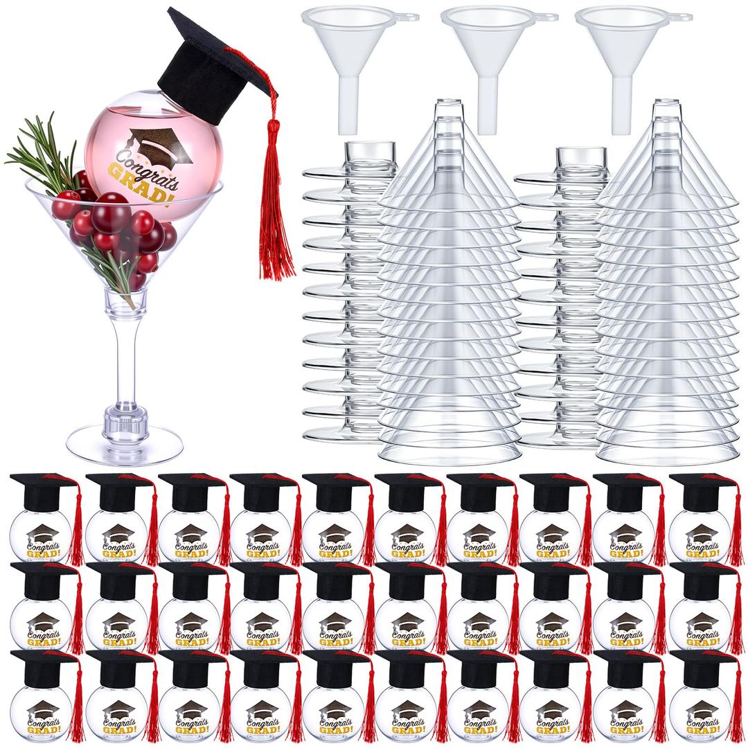 Acellegic 30 Sets Graduation Party Favors 2026 Fillable Drink Ornaments with Mini Grad Caps and 5oz Cocktail Glasses, Congrats Grad Party Supplies, Class of 2026 Decorations and DIY Gifts(Red)