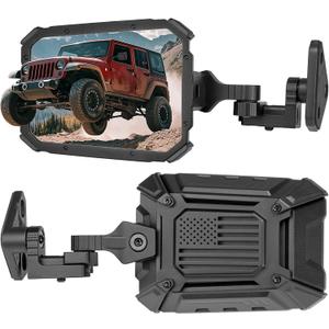 JOYTUTUS Wrangler Mirrors Doors Off or Doors On with Integrated Spot Light Mount Compatible with Wrangler TJ JK & Unlimited 1997-2018, Side Mirrors Wider View No Vibrate & Wobble