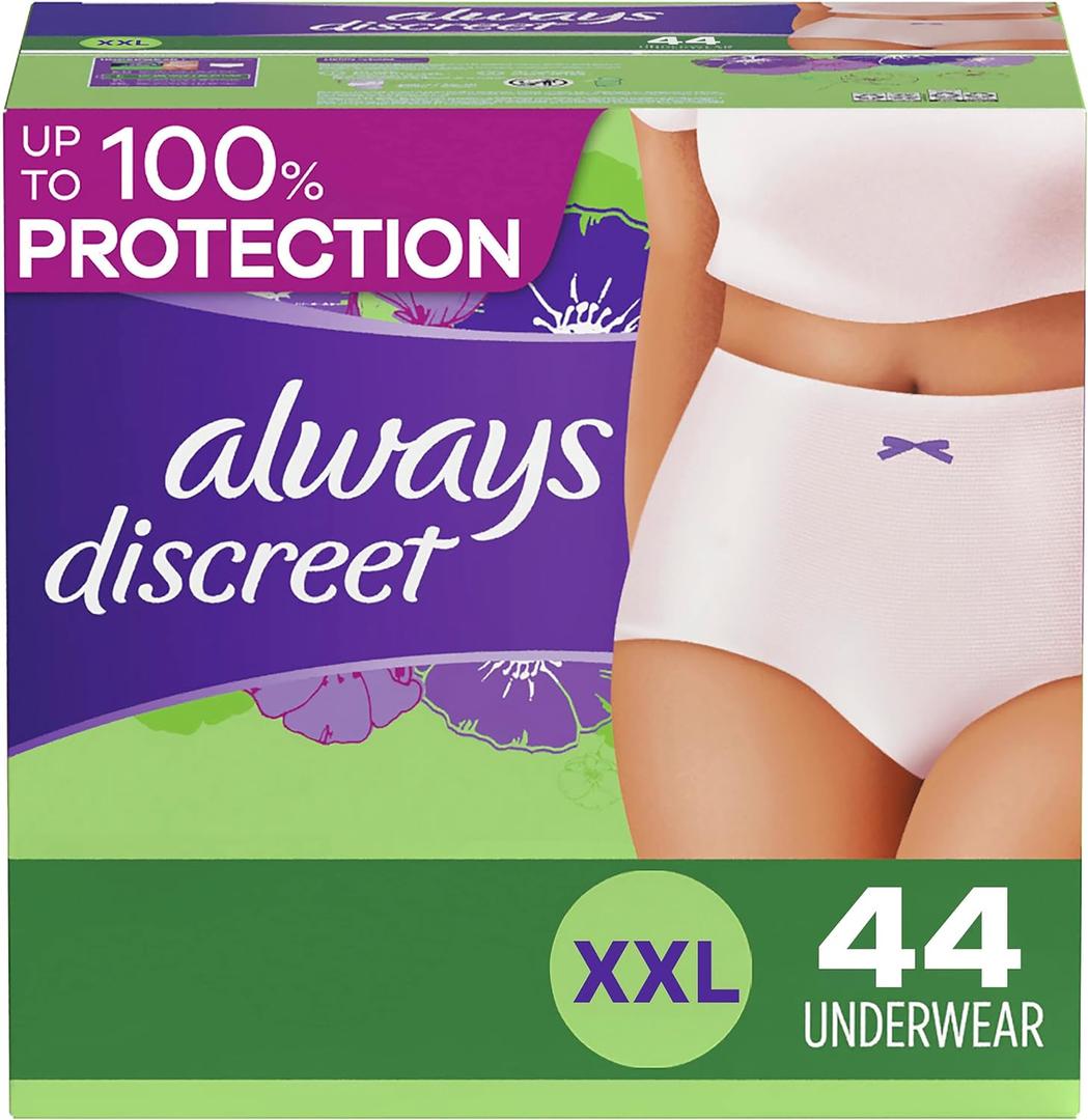 Always Discreet Adult Incontinence & Postpartum Underwear For Women, Size Xxl, Maximum Absorbency, Disposable, 22 x 2 Packs (44 Count total) 