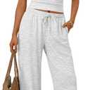 Trendy Queen Women's 2 Piece Matching Lounge Sets Summer Henley Neck Slightly Crop Top Wide Leg Pants Casual Sweat Suit Medium
