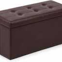 ALASDO 30 Inch Folding Storage Ottoman Bench with Hidden Storage, PU Leather Ottoman Foot Rest Stool, End of Bed Bench for Bedroom, Living Room, Entryway and Closet, Brown, 30"D x 15"W x 15"H