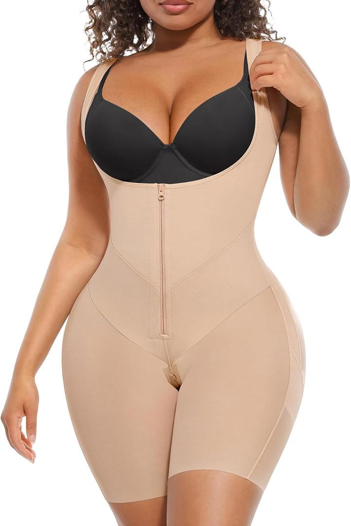 FeelinGirl Fajas Colombianas Moldeadoras Butt Lifting Shapewear Tummy Control Postpartum Faja Body Shaper with Zipper Crotch (Medium, Beige)