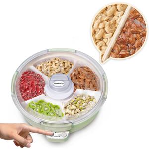 Electric Vacuum Serving Tray - Divided Snack Tray with Lid for Nuts, Cereals, Candy - Battery Operated Snack Container for Parties, Events, Picnics - Snackle Box for Kitchen, Dorm, Apartment (Matcha Green)