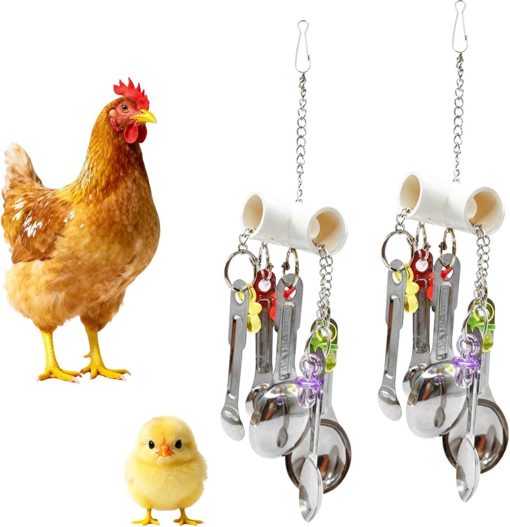 2 Packs Chicken Enrichment Toys with Colorful Decor and Shining Bells, Chick Peck Toy Decoration with Bells, Hanging Chick Peck Toy for Hens Ducks Poultry Birds
