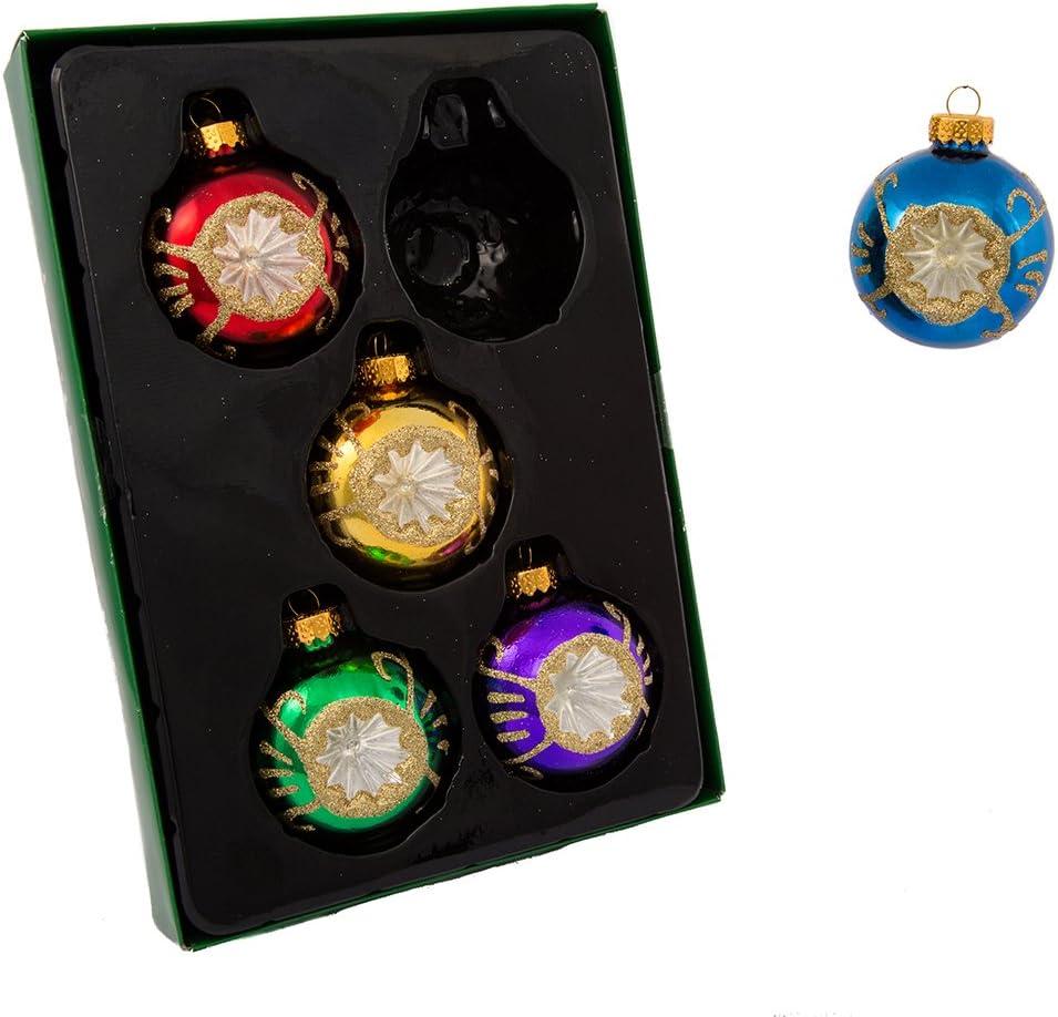Kurt Adler Glass Reflector Ornament, 60mm, Multi-Colored, Set of 5