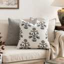 MIULEE Set of 2 Vintage Pillow Covers Neutral Decorative Floral Throw Pillows Block Print Boho Farmhouse Cushion Covers for Modern Rustic Home Decor Sofa Bed Living Room, 18 x 18 Inch, Brown
