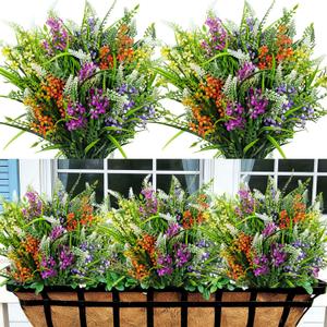 8 Bundles Artificial Flowers for Outdoors Faux Plants Greenery Shrubs UV Resistant for Porch Balcony Patio Garden Home Decor