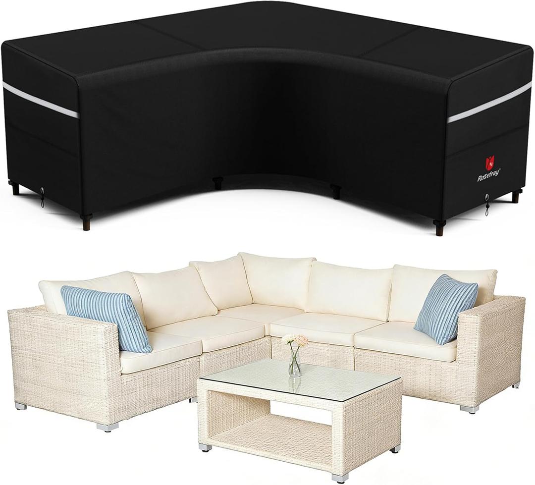 Rosefray Outdoor V-Shaped Sectional Cover - 600D Patio Sectional Sofa Cover, Waterproof Furniture Covers for Deck, LawnBackyard 85x85Black