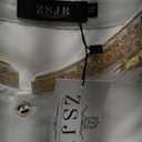 Mens Long African 2 Piece Set Nigerian Dashiki Metallic Traditional Suit Gold Stamp Printed Shirt and Pants Outfit (X-Large, White)