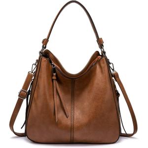 Realer Hobo Crossbody Bags for Women Designer Faux Leather Hobo Handbags Retro Large Size Shoulder Bag Bucket Purse (Large-15.2 Inch, Abrown-gun Black Hardware15.2")