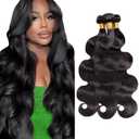 #1B Natural Color Bundles Human Hair Body Wave Bundles Human Hair 20 22 24 Inch SeeGovie Unprocessed Brazilian Virgin Hair Natural Black Body Wave Bundle Human Hair Extensions 150 Gram