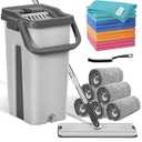 POGALA  Mop Bucket Set with 12 Microfiber Cleaning Towels and a Cleaning Brush, Mops for Floor Cleaning, Cleaning Tools, Mob, mop and Bucket with Wringer Set for Home with 6 Washable Microfiber Pads