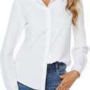 jonivey Womens Stretch Button Down Long Sleeve Shirt Soft Basic Wrinkle Free Work Business Formal Casual Blouse (X-Large, White)