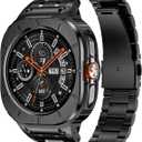 Stainless Steel Bands with Case Compatible with Samsung Galaxy Watch Ultra 2/1 47mm (2025 2024), Rugged Protector Cover Metal Band for Galaxy Watch 7 8 Ultra for Men (Black)