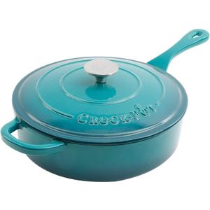 Crock Pot Artisan 3.5 Quart Enameled Cast Iron Deep Saut Pan, Teal Ombre