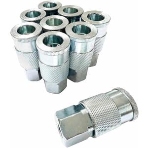 SANFU 3/8 High Flow Air Fittings, 3/8 Inch Flow Size, Industrial M-Type Coupler, 1/4 Inch Female Threads Size, Steel Material, 300PSI, 9 Pieces Air Compressor Accessories Fittings