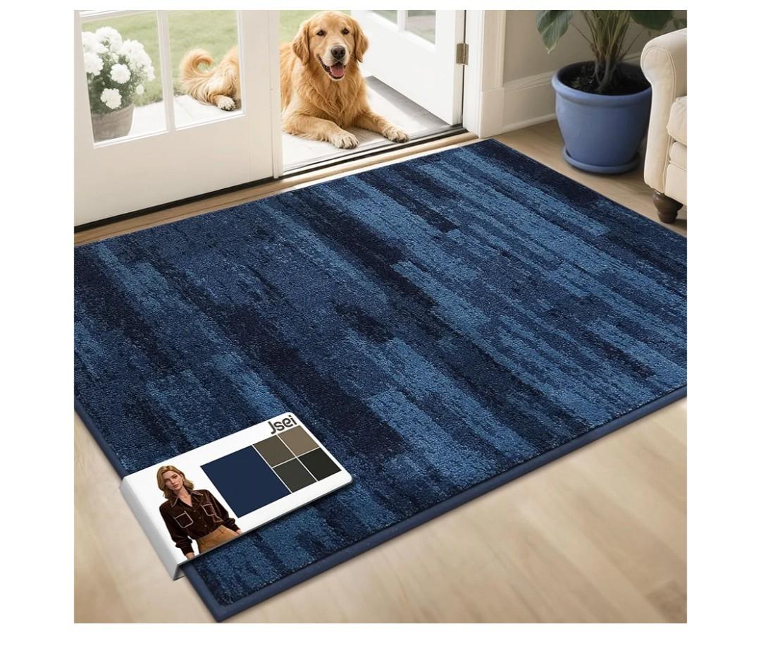 JSEI Dirt Trapper Door Mat 32"x48", Non-Slip Doormats Washable Entryway Mat, Welcome Floor Mat Absorbent Low Profile Dog Door Mats for Front Back Door, Wet Shoes & Paws, Blue