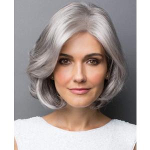 SEVENCOLORS Short Grey Wigs for Women Lace Front Silver Gray Short Wavy Bob Wigs Natural Hair Synthetic Wigs for Older White Women