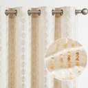 Jinchan Boho Linen Blend Curtains - Gold Foil Print Farmhouse 96 Inch 2 Panel Geometric Striped Mudcloth Light Filtering Bedroom Curtains (50"W x 96"L (Pack of 2))