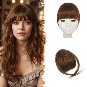 BARSDAR Real Human Hair Clip in Bangs - Human Hair Clip in Bangs for Women - Medium Brown Thick Bangs Extensions Fringe with Temples Real Hair Bangs Hairpieces - Medium Brown