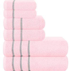 Ultra Soft 6 Pack Cotton Towel Set, Contains 2 Bath Towels 28x55 inch, 2 Hand Towels 16x24 inch & 2 Wash Coths 12x12 inch, Ideal Everyday use, Compact & Lightweight - Pink, 71662
