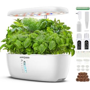 Ahopegarden Indoor Garden Hydroponics Growing System: 12 Pods Plant Germination Kit Herb Garden Kit Growth Lamp Countertop with LED Grow Light Hydrophonic Planter Grower Harvest Vegetable Lettuce (White)