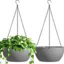 T4U Hanging Planters for Indoor Outdoor Plants 2 Pack - 12 Inch Grey Hanging Plant Basket with Drainage Hole, Round Hanging Flower Plant Pot for Garden Home Decor(Grey)
