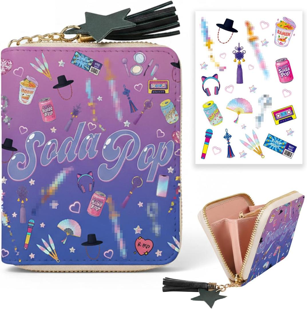 Wallet with Tattoo Sticker Sheet  Cute Design Bifold Wallet for Fans & Collectors Korea Merch, Stickers & Costume Gift